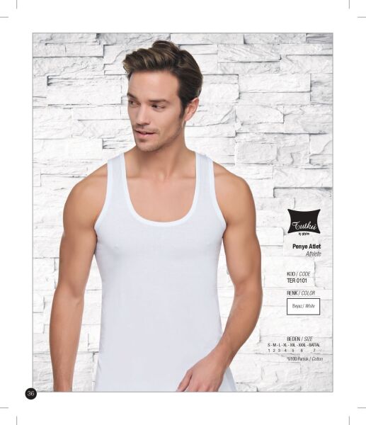 Tutku Beyaz Klasik Erkek Penye Atlet 6'lı L-4