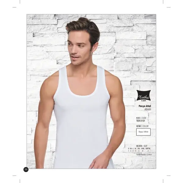 Tutku Beyaz Klasik Erkek Penye Atlet