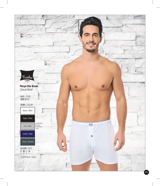 Tutku Erkek Penye Düz Düğmeli Boxer