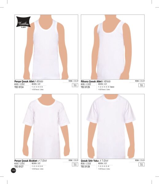 Tutku Erkek Çocuk Penye Atlet Beyaz - L-4