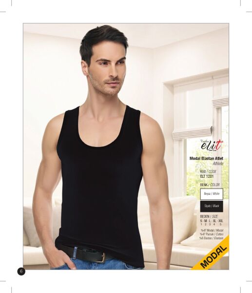 Tutku Elit 1201 Modal Elastan Erkek Atlet Beyaz - XXL-6