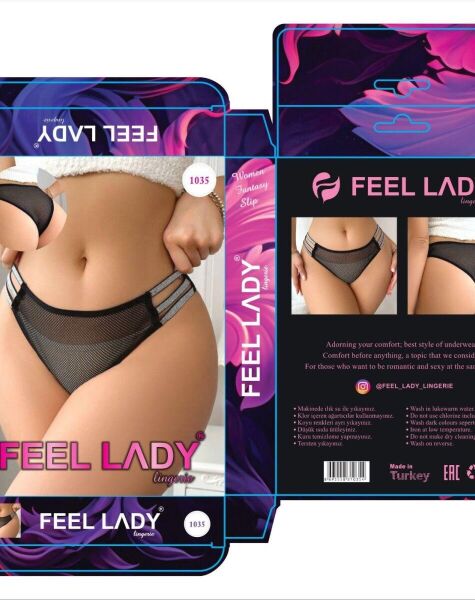 Feel Lady 1035 Siyah File Simli Şerit Detaylı Külot – Yüksek Bel Brazilian Kadın Külot