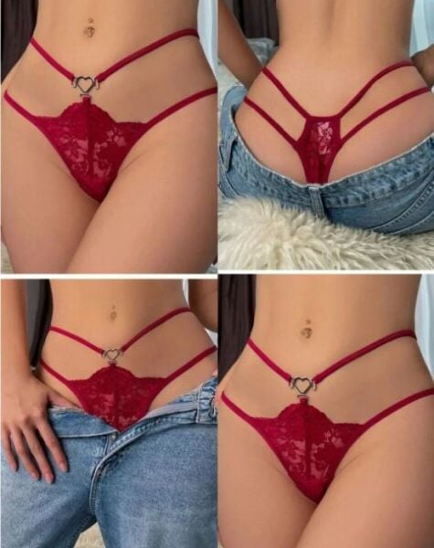 Feel Lady 1008 Fantezi Bordo Tanga Dantelli İpli Külot – Şık ve Zarif Kadın Tanga