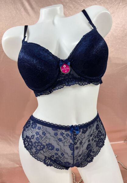 ECEM YILDIZ 3500 Dantelli Silikonlu Dolgulu Sütyen Takım Lacivert - 75