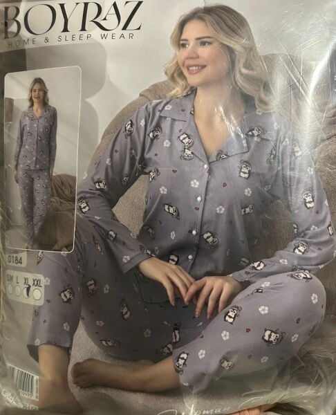 Boyraz 0184 Gri Penguenli Süet Gecelik Takımı