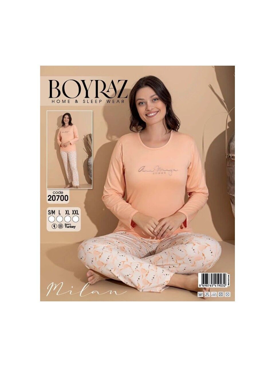 Boyraz 20700 Kadın Milan Uzun Kol Pijama Takımı L-4