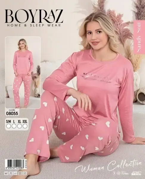 Boyraz 08055 Pembe Beyaz Kalpli Sandy Soft Gecelik Takımı