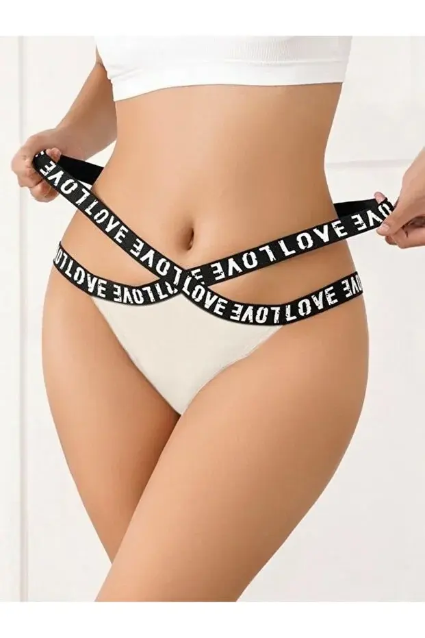 Feel Lady 1028 Beyaz Çapraz Love Yazılı Slip Külot