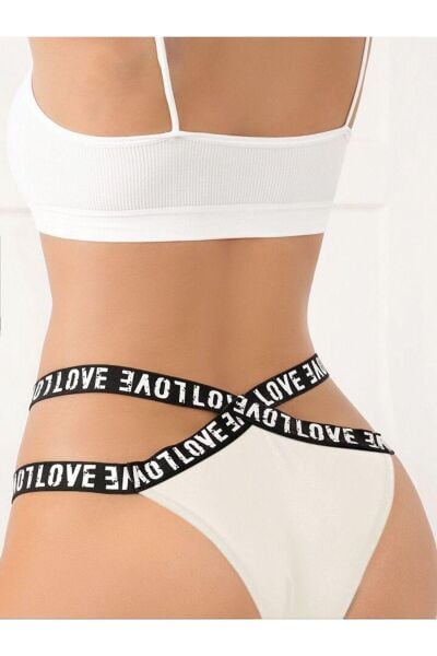 Feel Lady 1028 Beyaz Çapraz Love Yazılı Slip Külot