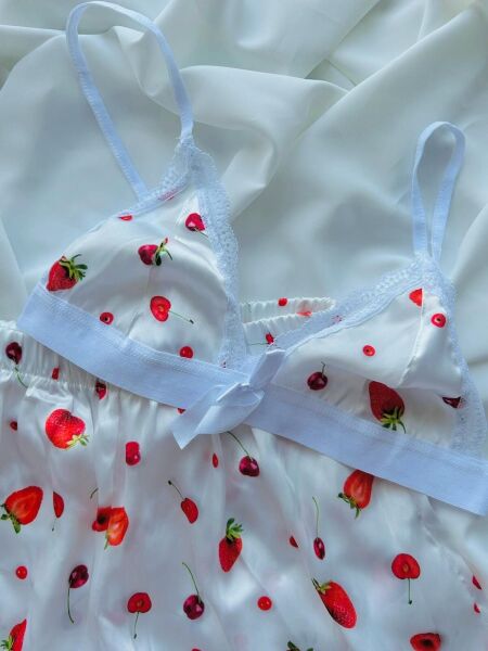 Desenli Saten Bralet Şort Pijama Takımı 85B